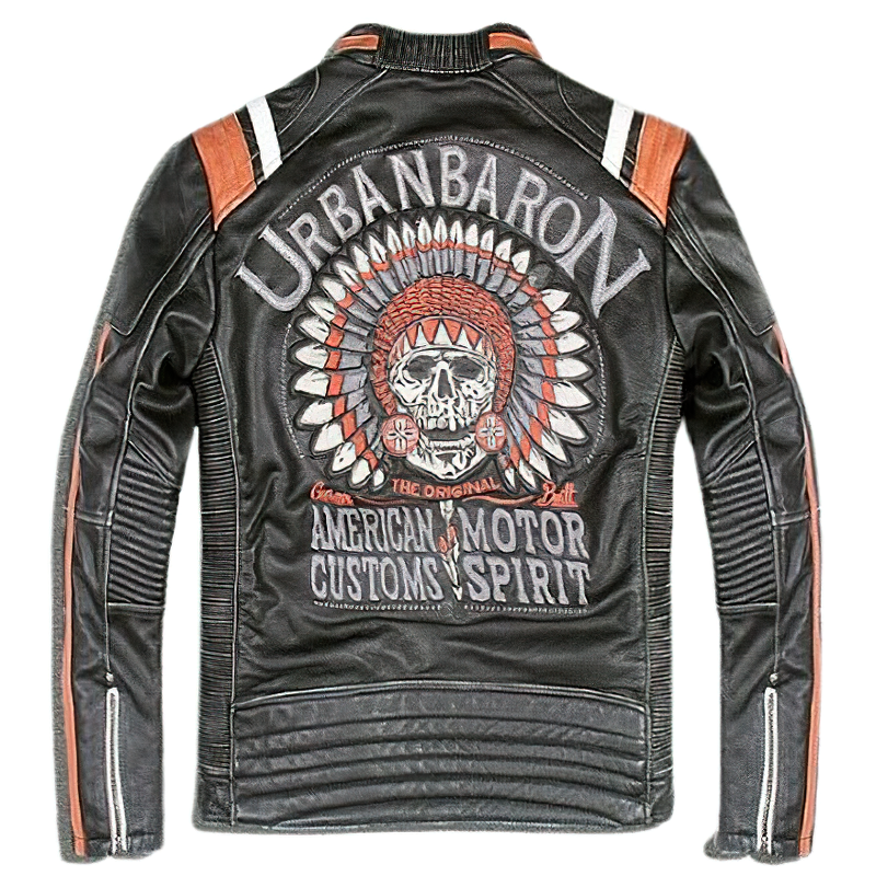 CLEARANCE of Сool Biker Vintage Jacket With Genuine Leather / Brand Jacket For Biker - EU