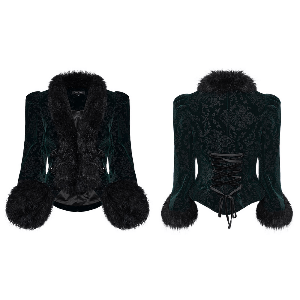 Embossed Velvet Goth Short Jacket with Wool Trim