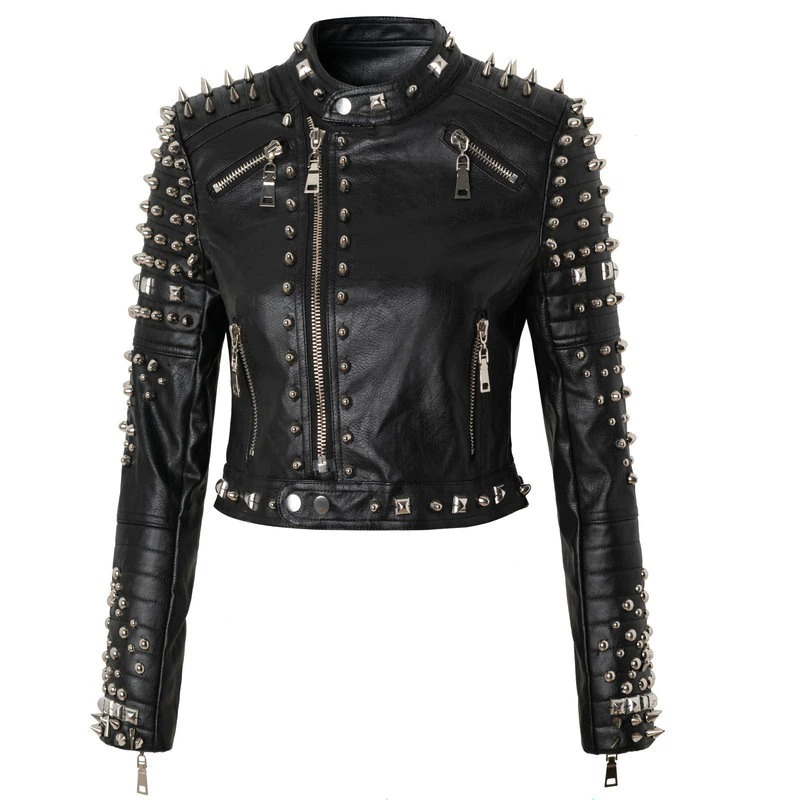 CLEARANCE / Fashion Female Black Jacket in Punk Style / Women's PU Leather Short Jacket - UK
