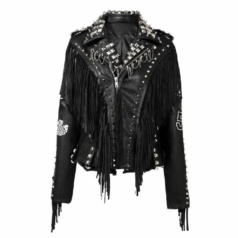 Fashion Ladies PU Leather Jacket with Rivets and Chain / Moto & Biker Jackets for Women