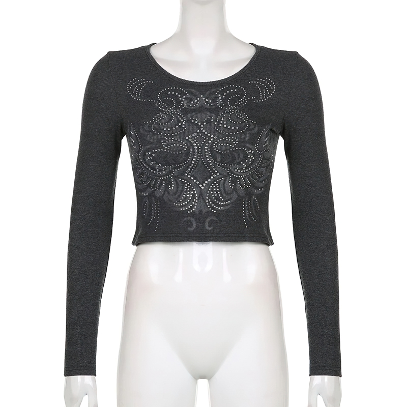 CLEARANCE / Stylish Cropped Slim Top Of O-Neck And Long Sleeve For Women - US
